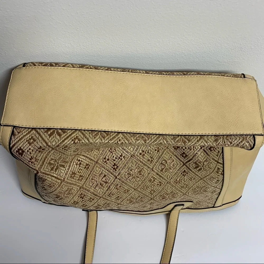 Tan Brown Bag | Large 2 Handle Geometric/ Floral Design | Purse Tote Bag